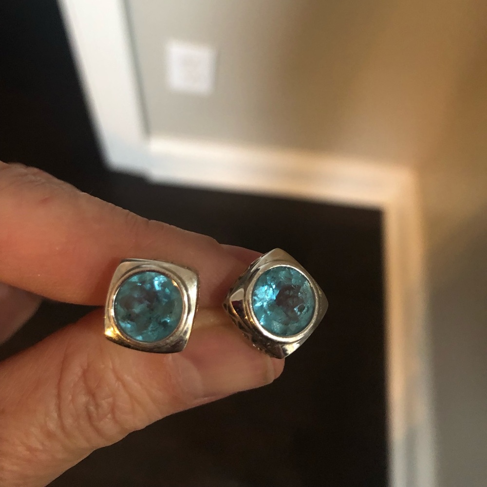 Blue Topaz Set in White Gold Earrings